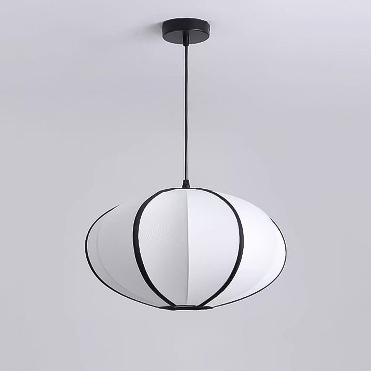 Traditional Japanese Satin & Metal Oval 1-Light Pendant Light For Bedroom, Dining & Living Room
