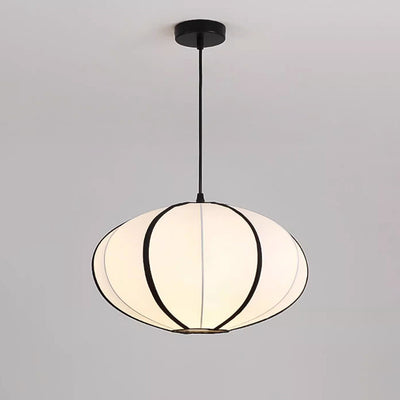 Traditional Japanese Satin & Metal Oval 1-Light Pendant Light For Bedroom, Dining & Living Room