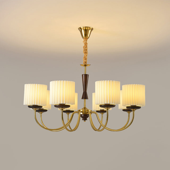Traditional French Iron Wood Fabric Branch Cylinder Chandelier With 6/8-Light For Bedroom &amp; Living Room