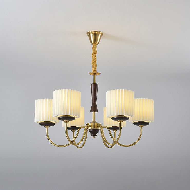 Traditional French Iron Wood Fabric Branch Cylinder Chandelier With 6/8-Light For Bedroom &amp; Living Room