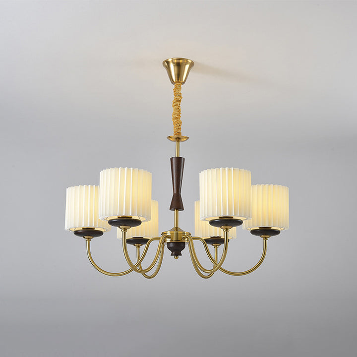 Traditional French Iron Wood Fabric Branch Cylinder Chandelier With 6/8-Light For Bedroom &amp; Living Room