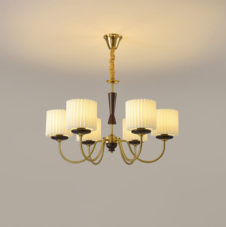 Traditional French Iron Wood Fabric Branch Cylinder Chandelier With 6/8-Light For Bedroom &amp; Living Room