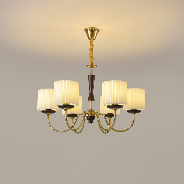 Traditional French Iron Wood Fabric Branch Cylinder Chandelier With 6/8-Light For Bedroom &amp; Living Room