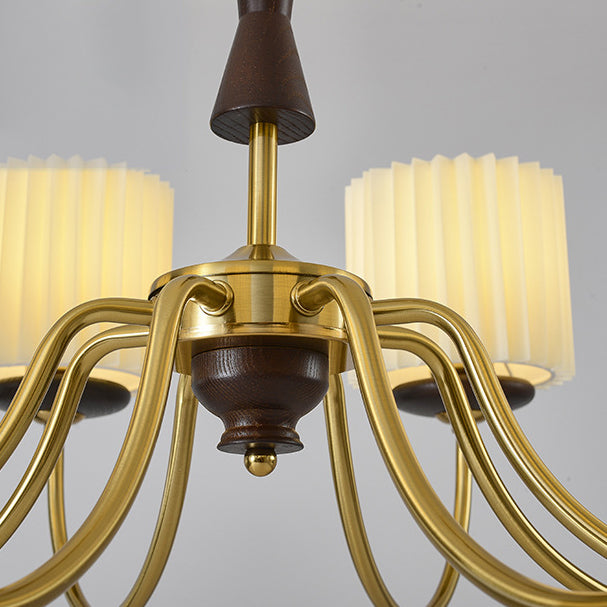 Traditional French Iron Wood Fabric Branch Cylinder Chandelier With 6/8-Light For Bedroom &amp; Living Room