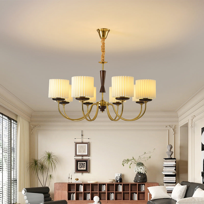 Traditional French Iron Wood Fabric Branch Cylinder Chandelier With 6/8-Light For Bedroom &amp; Living Room