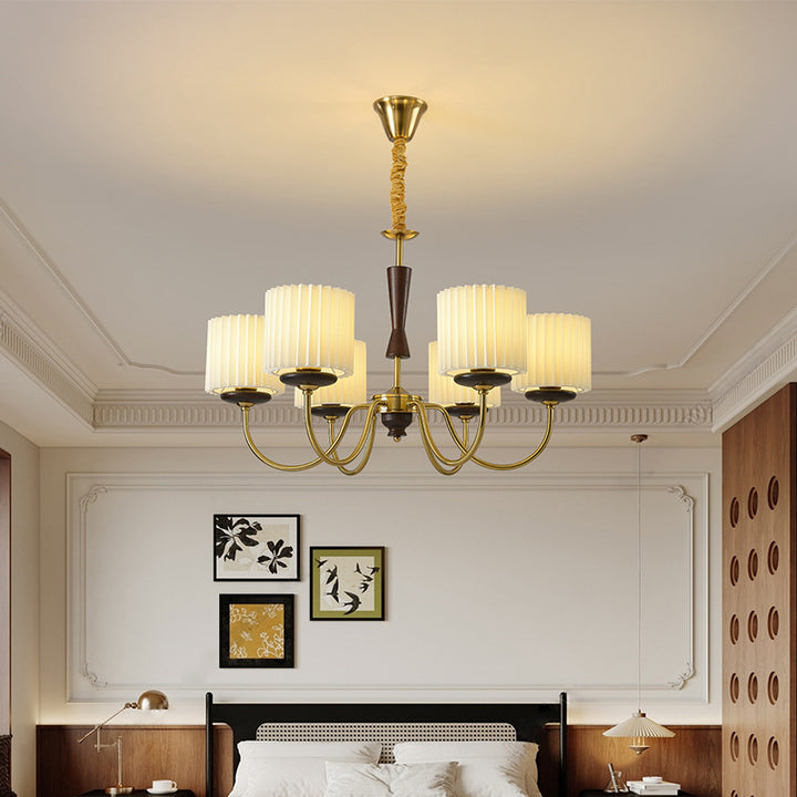 Traditional French Iron Wood Fabric Branch Cylinder Chandelier With 6/8-Light For Bedroom &amp; Living Room
