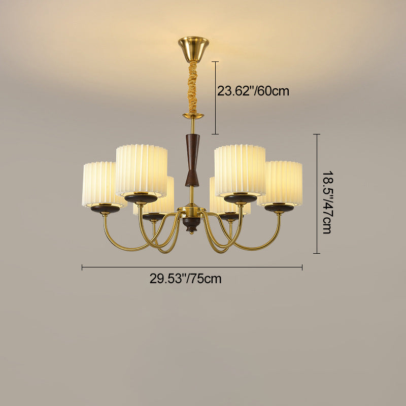 Traditional French Iron Wood Fabric Branch Cylinder Chandelier With 6/8-Light For Bedroom &amp; Living Room