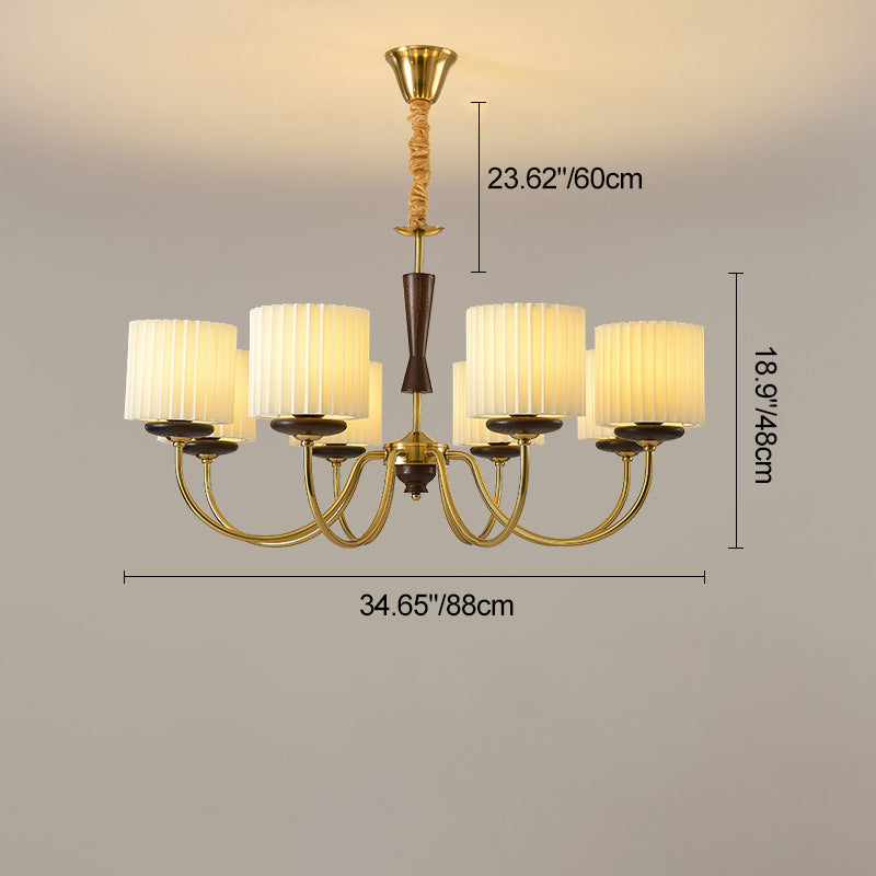 Traditional French Iron Wood Fabric Branch Cylinder Chandelier With 6/8-Light For Bedroom &amp; Living Room