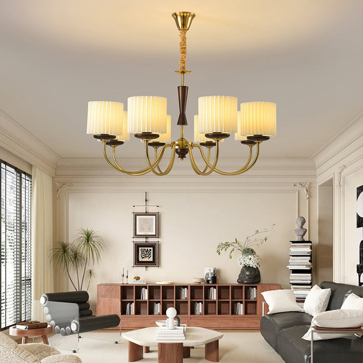 Traditional French Iron Wood Fabric Branch Cylinder Chandelier With 6/8-Light For Bedroom &amp; Living Room