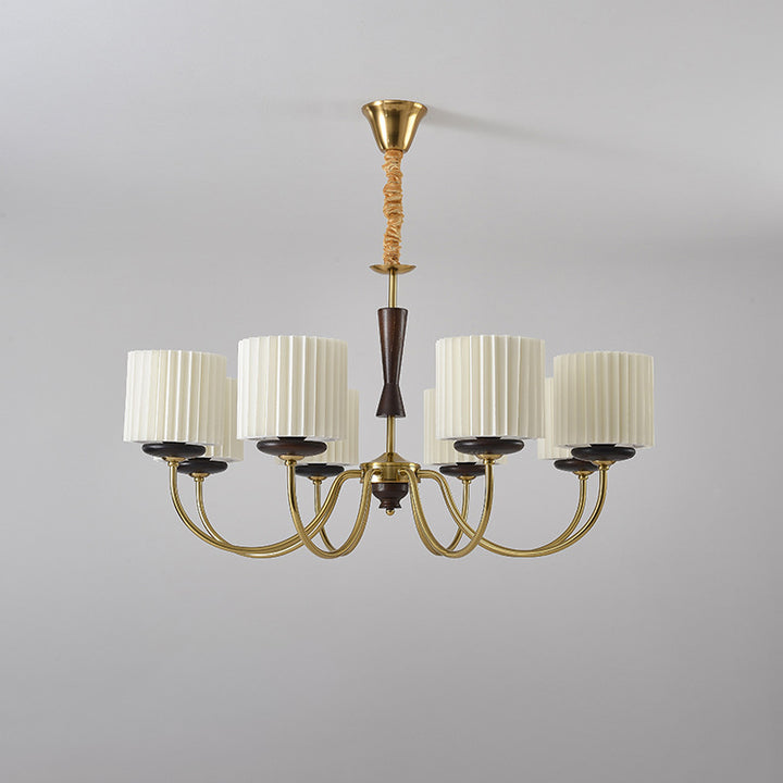 Traditional French Iron Wood Fabric Branch Cylinder Chandelier With 6/8-Light For Bedroom &amp; Living Room