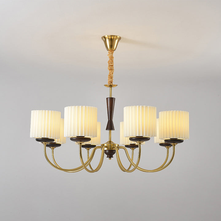 Traditional French Iron Wood Fabric Branch Cylinder Chandelier With 6/8-Light For Bedroom &amp; Living Room