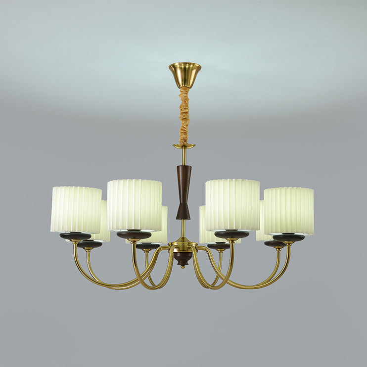 Traditional French Iron Wood Fabric Branch Cylinder Chandelier With 6/8-Light For Bedroom &amp; Living Room