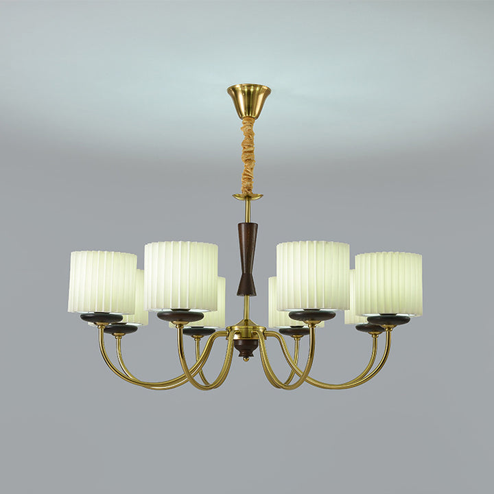 Traditional French Iron Wood Fabric Branch Cylinder Chandelier With 6/8-Light For Bedroom &amp; Living Room