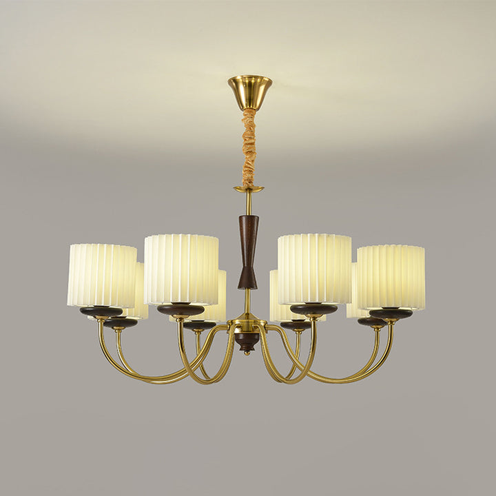 Traditional French Iron Wood Fabric Branch Cylinder Chandelier With 6/8-Light For Bedroom &amp; Living Room