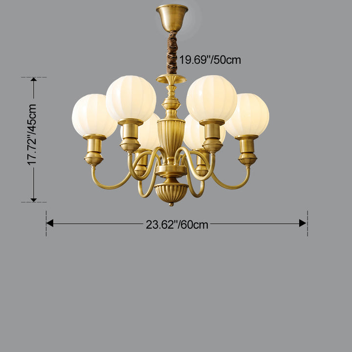 Traditional Vintage Brass & Glass Curved Round 6/8/10-Light Chandelier For Living Room & Bedroom