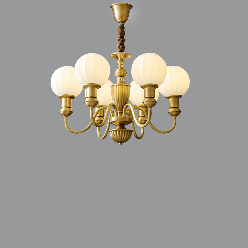 Lustre traditionnel vintage en laiton et verre courbé rond à 6/8/10 lumières pour salon et chambre 