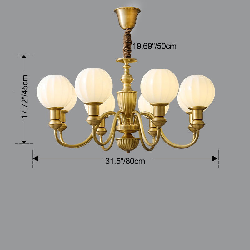Lustre traditionnel vintage en laiton et verre courbé rond à 6/8/10 lumières pour salon et chambre 