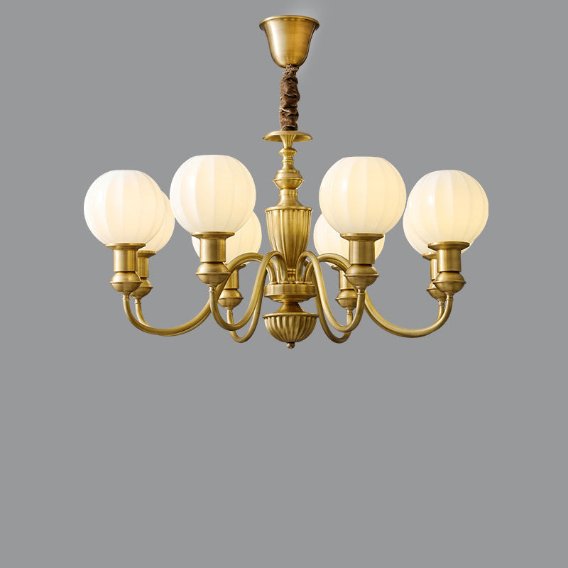Lustre traditionnel vintage en laiton et verre courbé rond à 6/8/10 lumières pour salon et chambre 