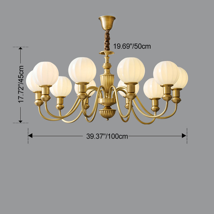 Lustre traditionnel vintage en laiton et verre courbé rond à 6/8/10 lumières pour salon et chambre 