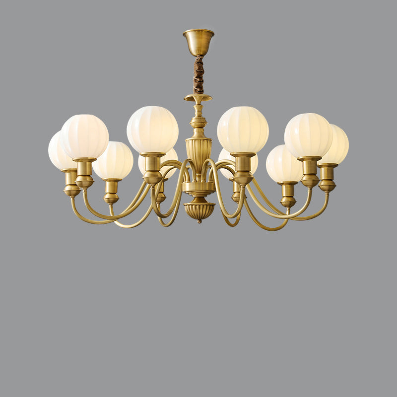 Lustre traditionnel vintage en laiton et verre courbé rond à 6/8/10 lumières pour salon et chambre 