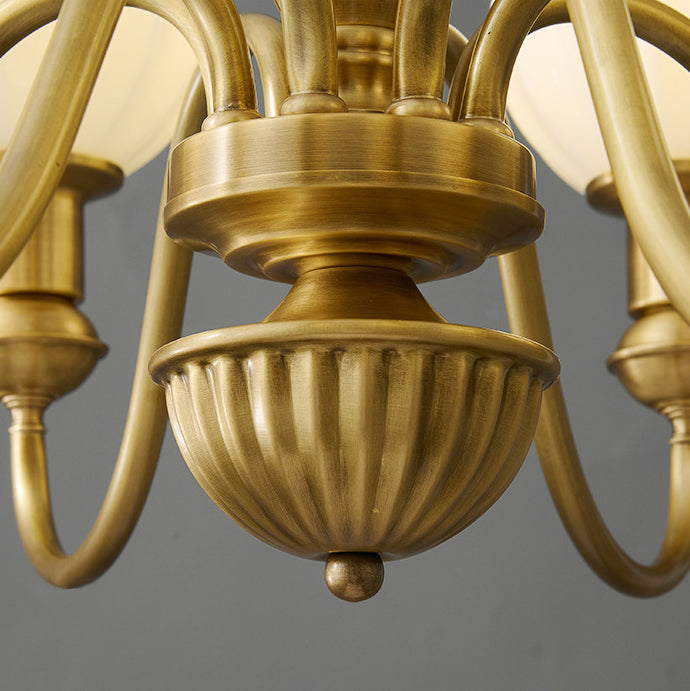 Lustre traditionnel vintage en laiton et verre courbé rond à 6/8/10 lumières pour salon et chambre 