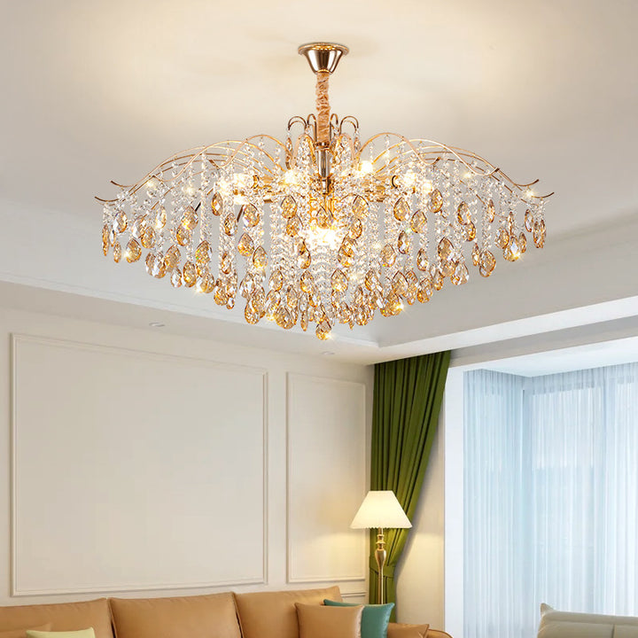 Traditioneller französischer Kristall- und Eisen-Tropfen-Kronleuchter mit 8/10/12/15 Lichtern für Schlafzimmer und Wohnzimmer 