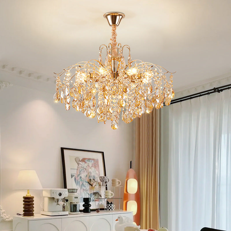 Traditioneller französischer Kristall- und Eisen-Tropfen-Kronleuchter mit 8/10/12/15 Lichtern für Schlafzimmer und Wohnzimmer 