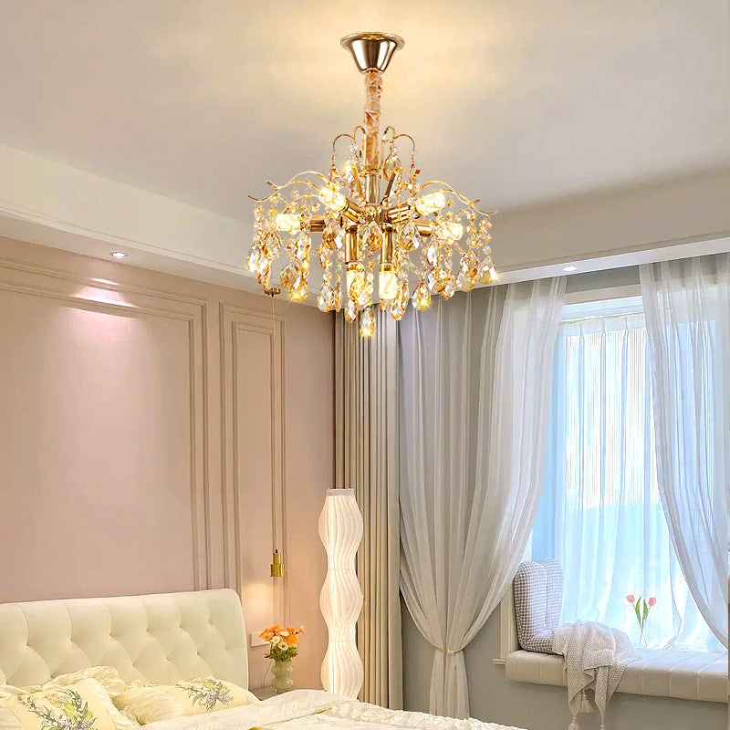 Traditioneller französischer Kristall- und Eisen-Tropfen-Kronleuchter mit 8/10/12/15 Lichtern für Schlafzimmer und Wohnzimmer 