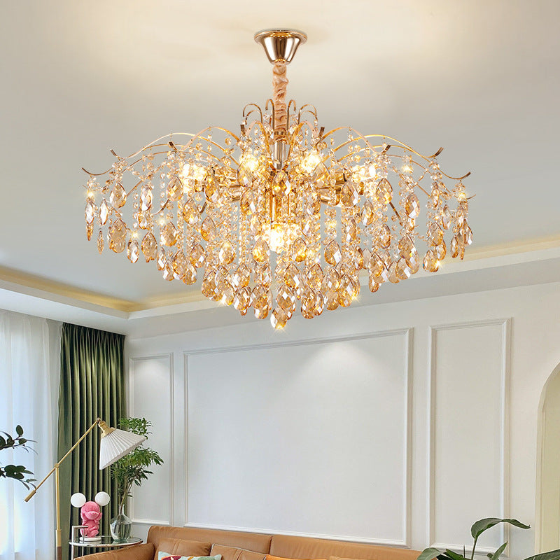 Traditioneller französischer Kristall- und Eisen-Tropfen-Kronleuchter mit 8/10/12/15 Lichtern für Schlafzimmer und Wohnzimmer 