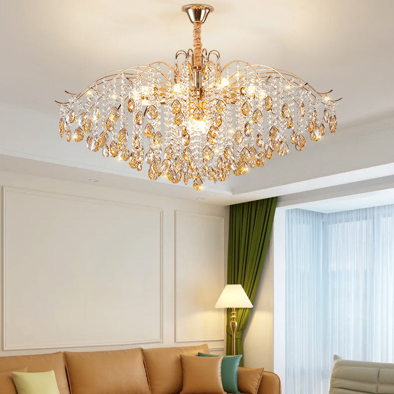 Traditioneller französischer Kristall- und Eisen-Tropfen-Kronleuchter mit 8/10/12/15 Lichtern für Schlafzimmer und Wohnzimmer 