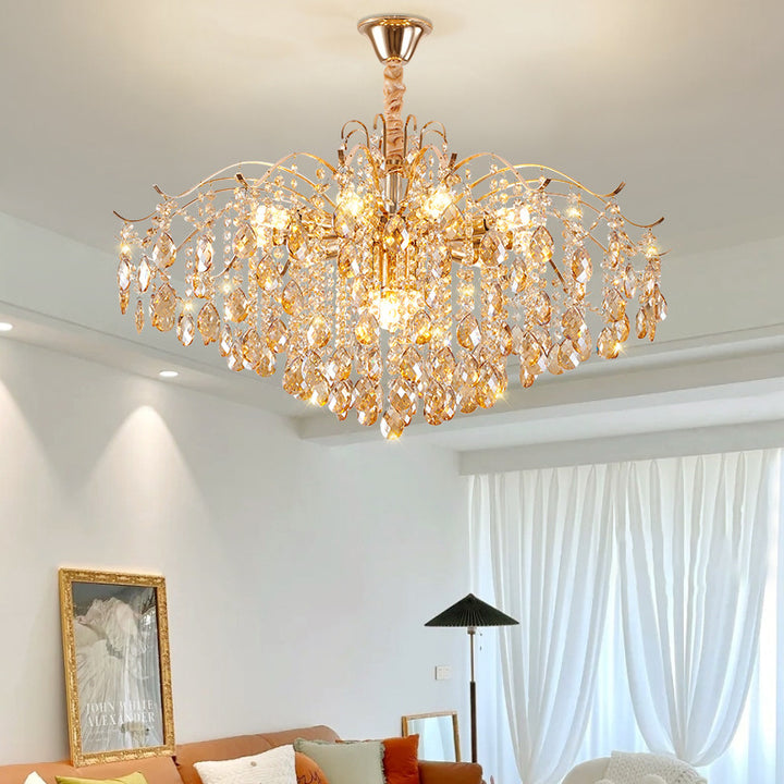 Traditioneller französischer Kristall- und Eisen-Tropfen-Kronleuchter mit 8/10/12/15 Lichtern für Schlafzimmer und Wohnzimmer 