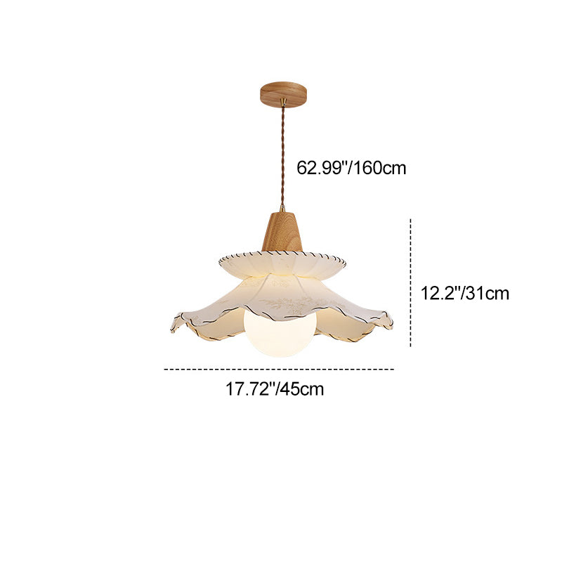 Tissu traditionnel français &amp; bois floral 1-lumière suspension pour salle à manger, chambre &amp; salon 