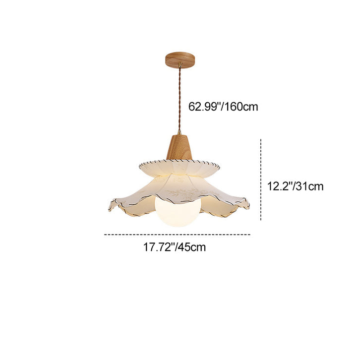 Traditional French Fabric & Wood Floral 1-Light Pendant Light For Dining Room, Bedroom & Living Room