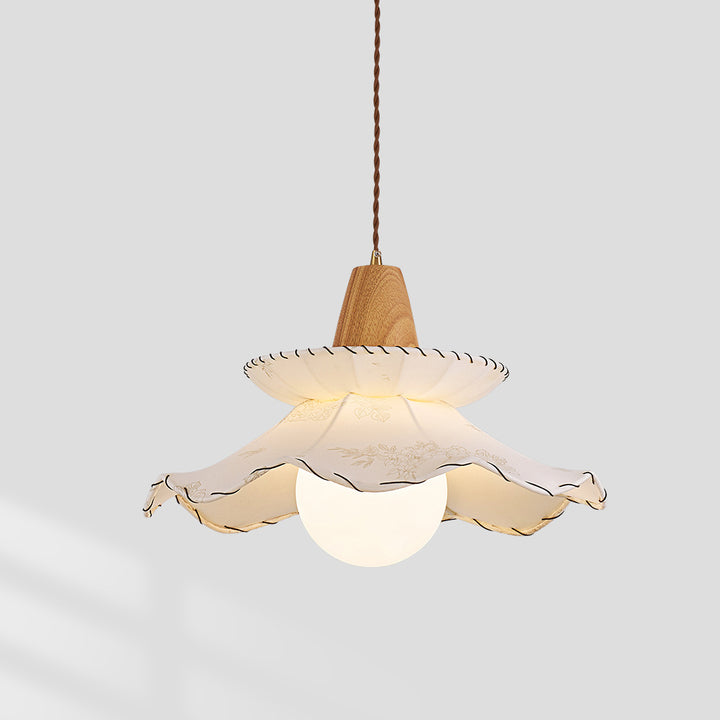 Tissu traditionnel français &amp; bois floral 1-lumière suspension pour salle à manger, chambre &amp; salon 
