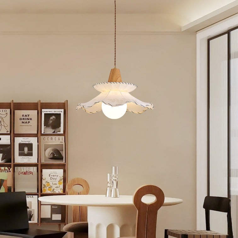 Tissu traditionnel français &amp; bois floral 1-lumière suspension pour salle à manger, chambre &amp; salon 
