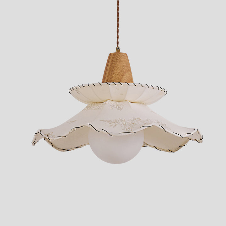 Tissu traditionnel français &amp; bois floral 1-lumière suspension pour salle à manger, chambre &amp; salon 