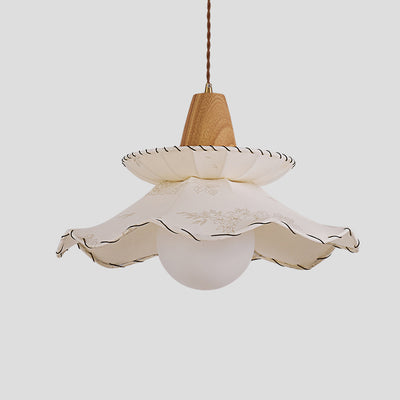 Tissu traditionnel français & bois floral 1-lumière suspension pour salle à manger, chambre & salon 