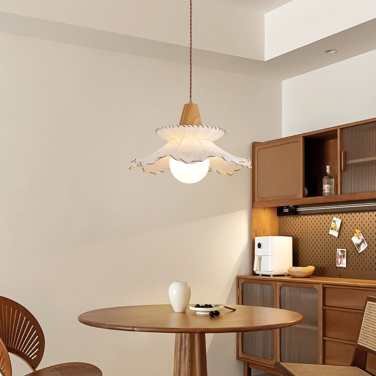 Tissu traditionnel français &amp; bois floral 1-lumière suspension pour salle à manger, chambre &amp; salon 