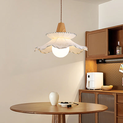 Tissu traditionnel français & bois floral 1-lumière suspension pour salle à manger, chambre & salon 