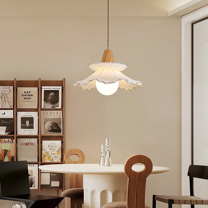 Tissu traditionnel français & bois floral 1-lumière suspension pour salle à manger, chambre & salon 