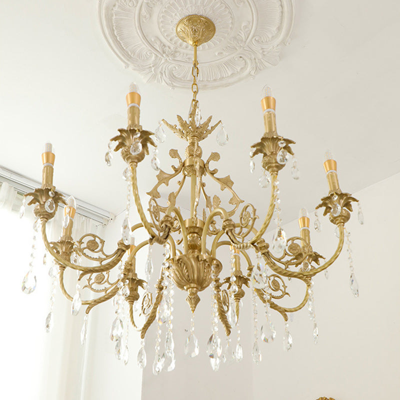 Araña de luces tradicional francesa de latón y cristal estilo candelabro de 8 luces para dormitorio y sala de estar 