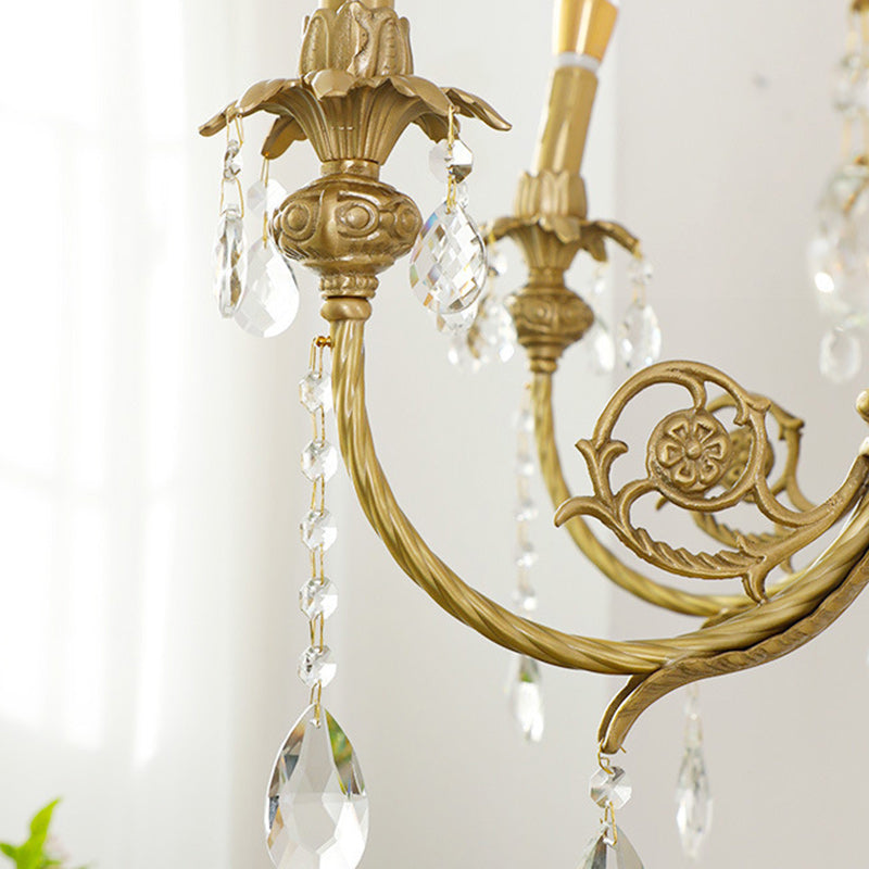 Araña de luces tradicional francesa de latón y cristal estilo candelabro de 8 luces para dormitorio y sala de estar 