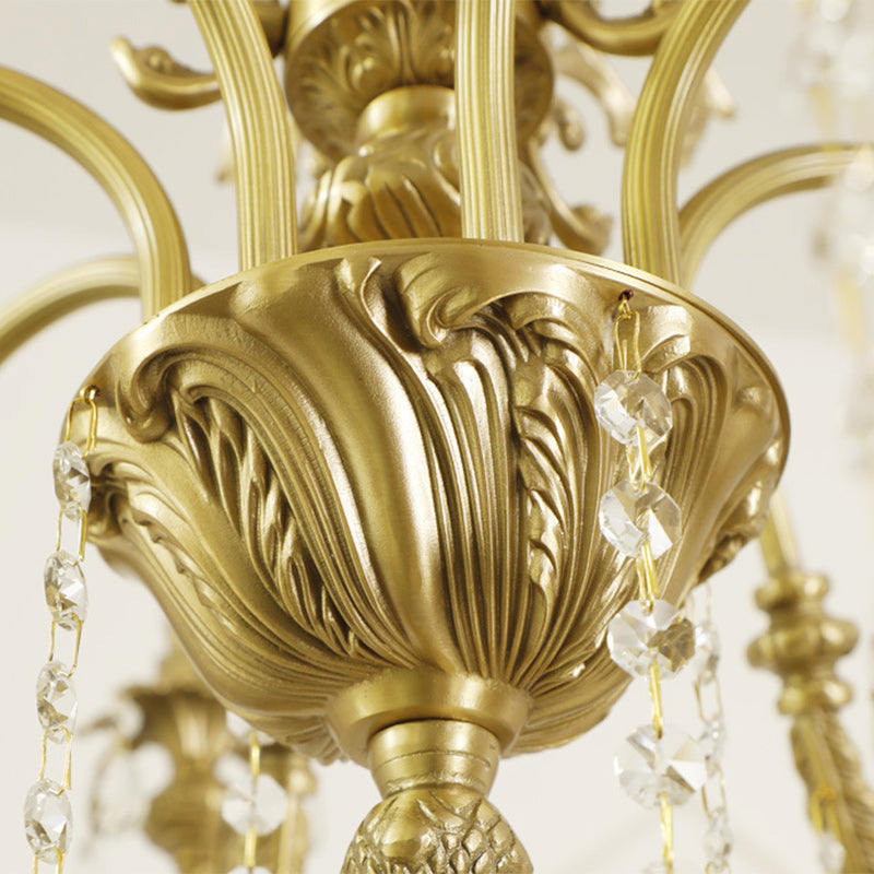 Araña de luces tradicional francesa de latón y cristal estilo candelabro de 8 luces para dormitorio y sala de estar 