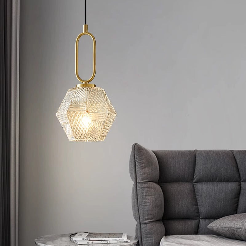 Modern Luxury Brass & Glass Geometric 1-Light Pendant Light For Bedroom And Living Room