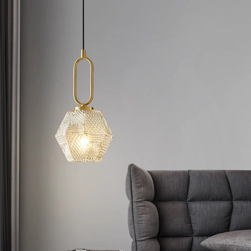 Modern Luxury Brass & Glass Geometric 1-Light Pendant Light For Bedroom And Living Room
