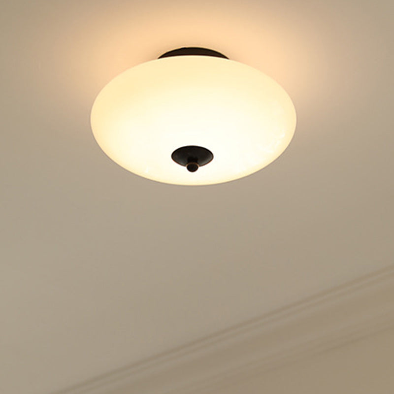 Modern Mid-Century Iron &amp; Glass Oval LED Semi-Flush Mount Ceiling Light For Bedroom, Hallway, And Living Room