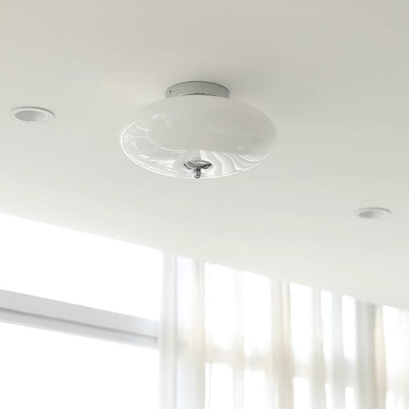 Modern Mid-Century Iron &amp; Glass Oval LED Semi-Flush Mount Ceiling Light For Bedroom, Hallway, And Living Room
