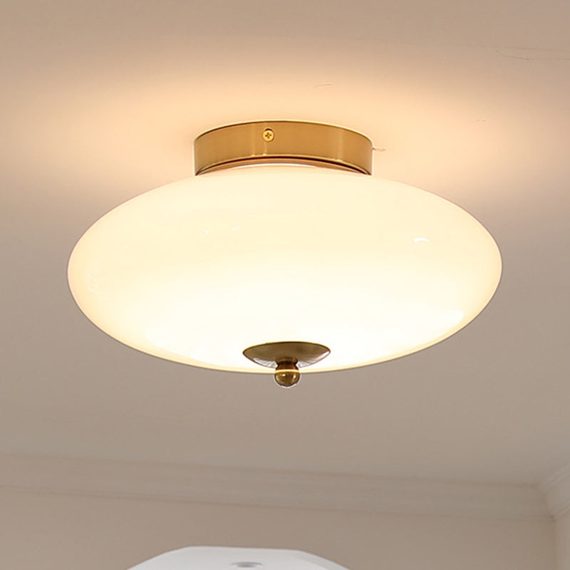 Modern Mid-Century Iron &amp; Glass Oval LED Semi-Flush Mount Ceiling Light For Bedroom, Hallway, And Living Room