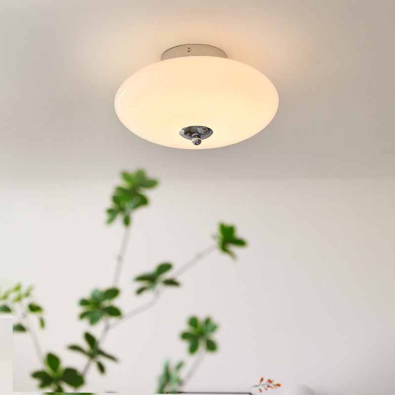 Modern Mid-Century Iron &amp; Glass Oval LED Semi-Flush Mount Ceiling Light For Bedroom, Hallway, And Living Room