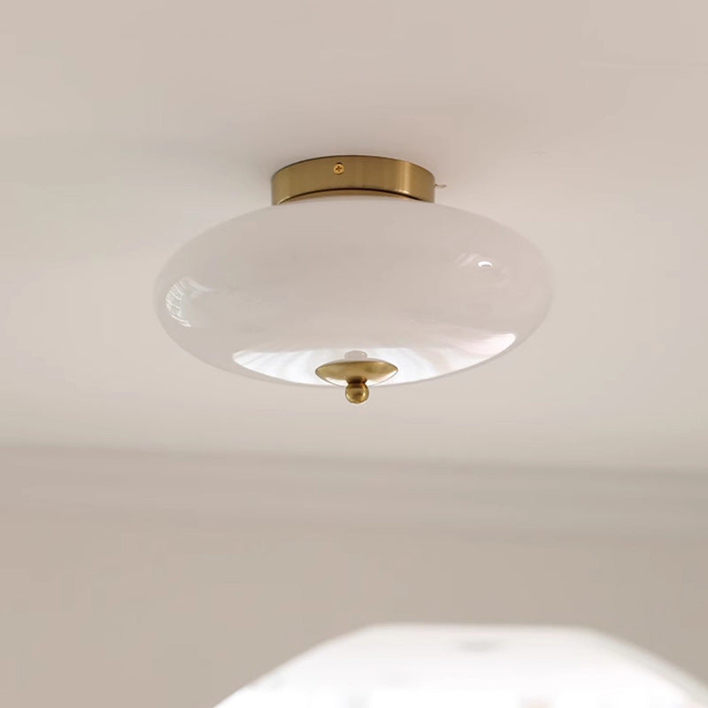 Modern Mid-Century Iron &amp; Glass Oval LED Semi-Flush Mount Ceiling Light For Bedroom, Hallway, And Living Room